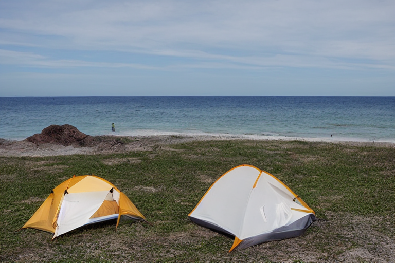 tent at campsite at the edge of the ocean