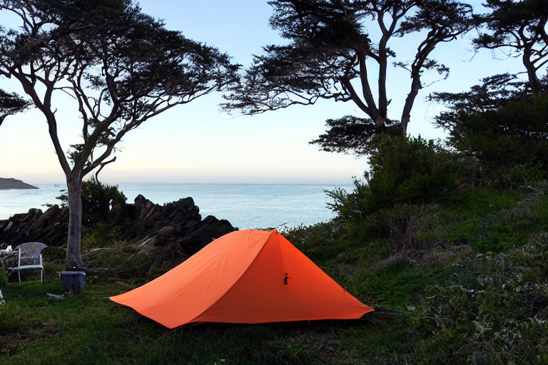 tent at campsite at the edge of the ocean