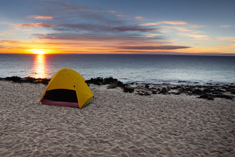 tent at campsite at the edge of the ocean