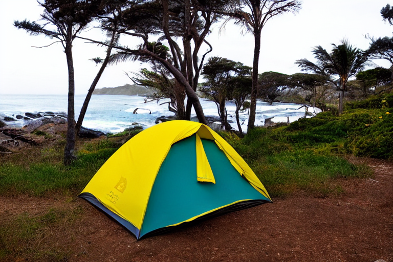 tent at campsite at the edge of the ocean
