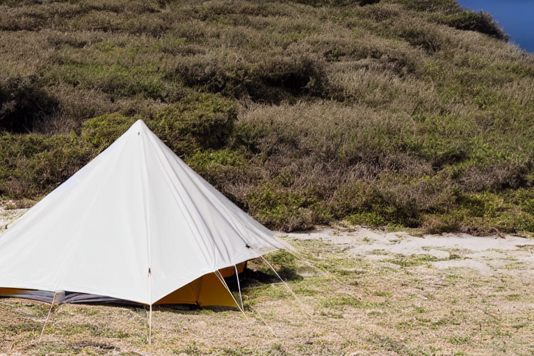 tent at campsite at the edge of the ocean