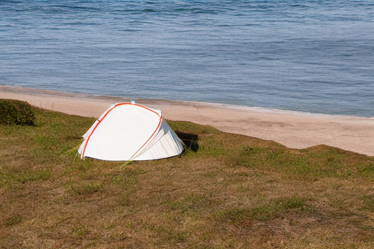 tent at campsite at the edge of the ocean