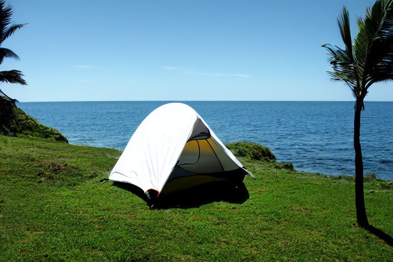 tent at campsite at the edge of the ocean