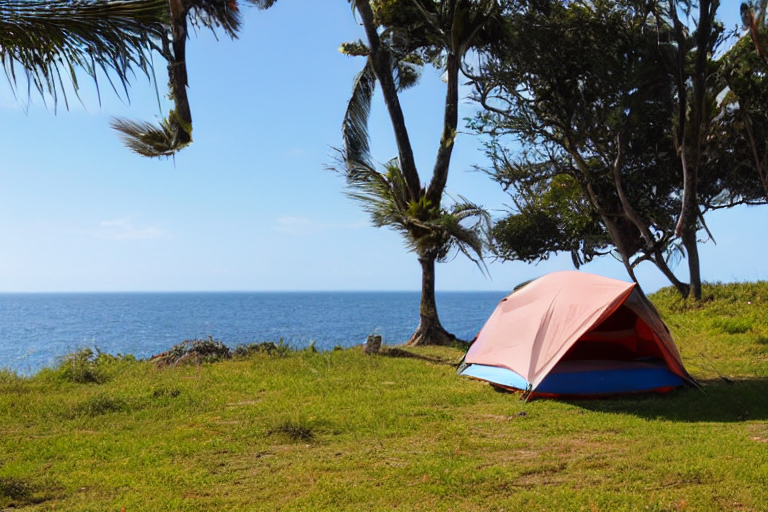 tent at campsite at the edge of the ocean