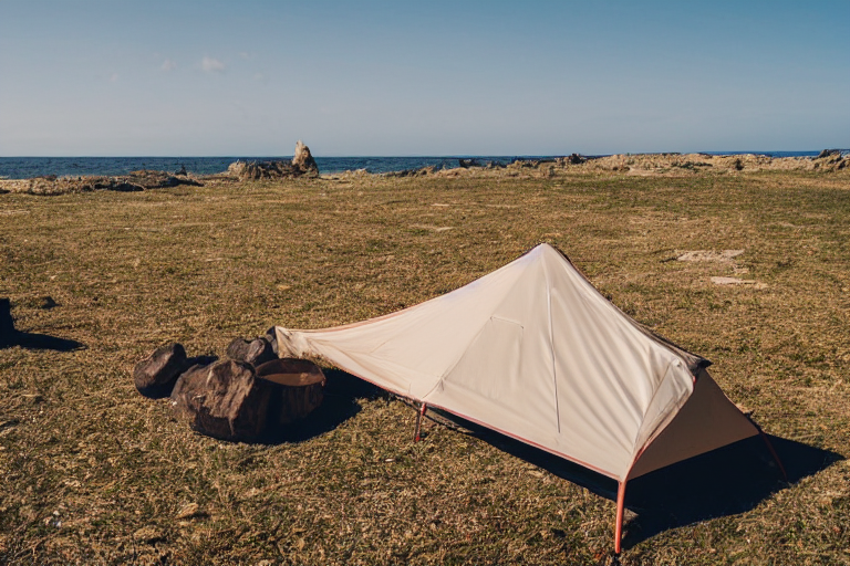 tent at campsite at the edge of the ocean