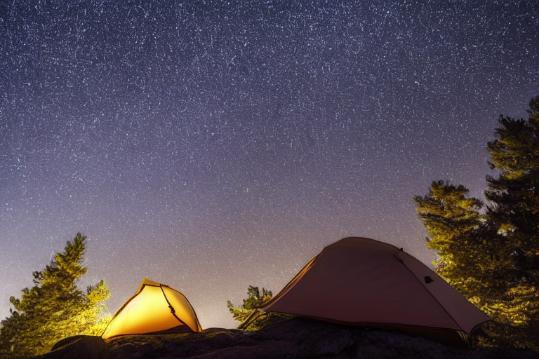 tent at campsite on the top of a mountain with a starry sky