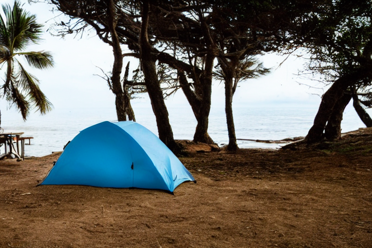 tent at campsite at the edge of the ocean