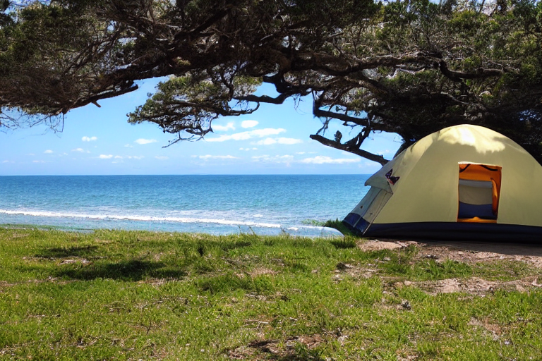 tent at campsite at the edge of the ocean