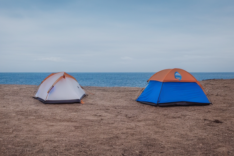 tent at campsite at the edge of the ocean