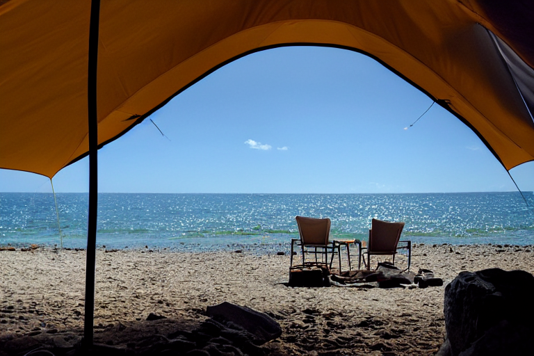 tent at campsite at the edge of the ocean