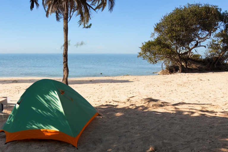 tent at campsite at the edge of the ocean