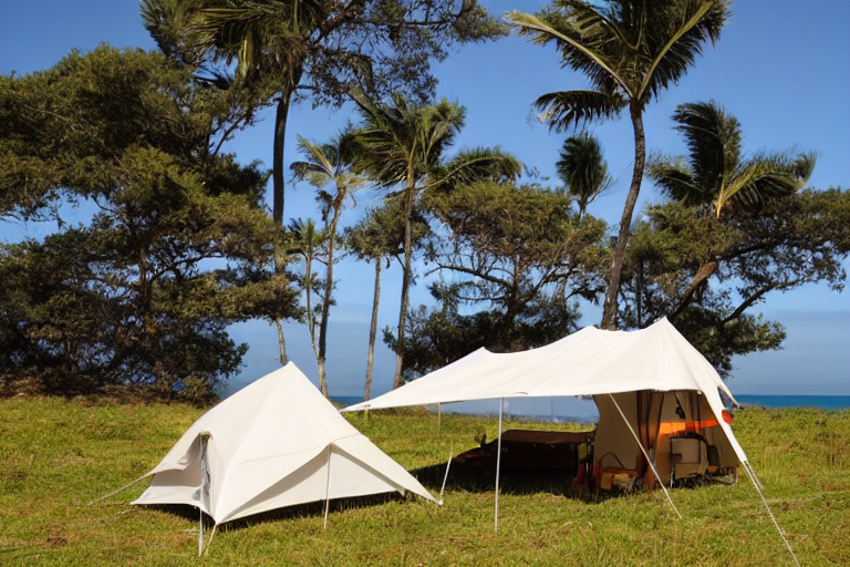 tent at campsite at the edge of the ocean
