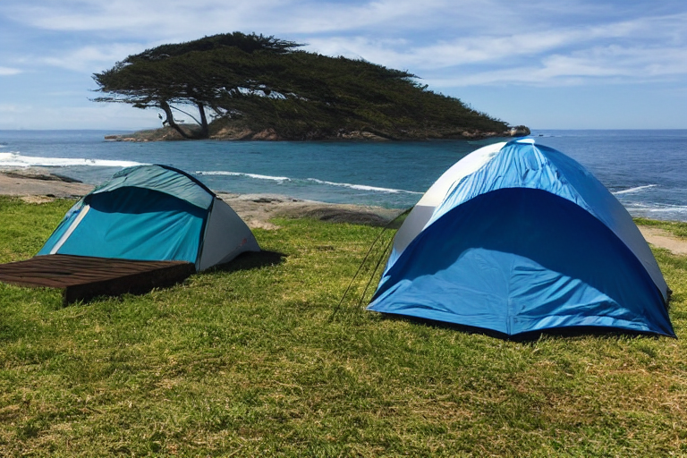 tent at campsite at the edge of the ocean