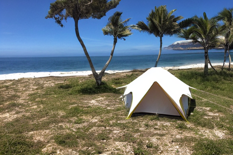 tent at campsite at the edge of the ocean