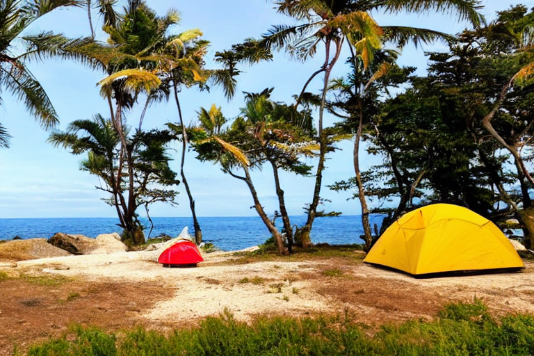 tent at campsite at the edge of the ocean