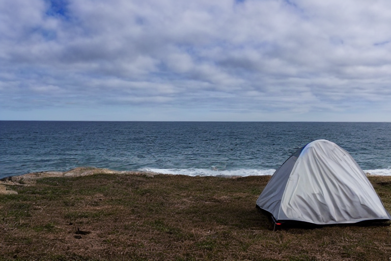 tent at campsite at the edge of the ocean
